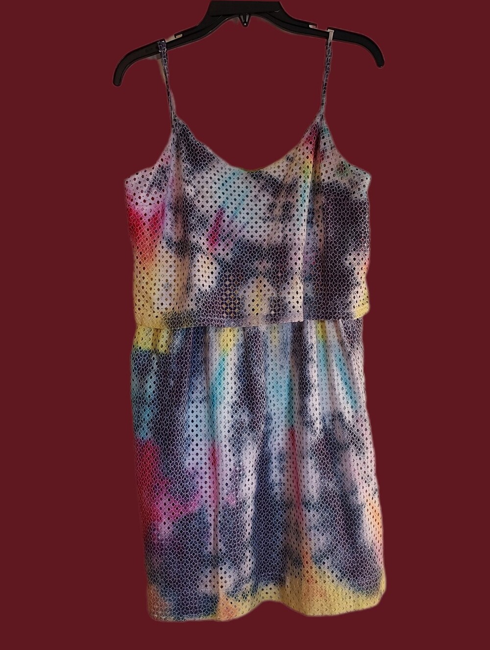 LOFT Watercolor Tie Dye Eyelet Overlay Mini Dress 8